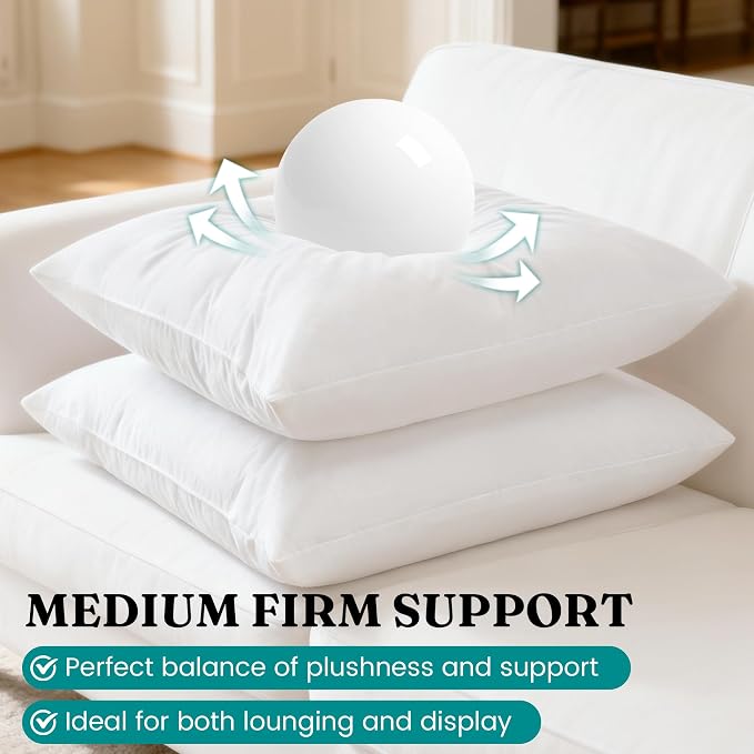 Oubonun 20x20 Feather Downthrow Pillow Inserts, 100% Cotton Cover, Medium Firm Decorative Pillow Inserts for Couch, Sofa, Bed, Chair (Set of 2)