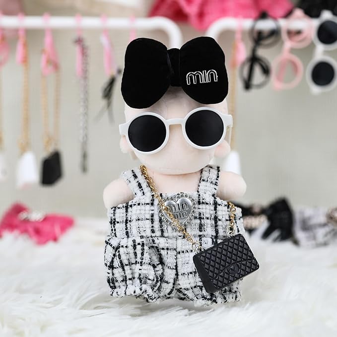 Doll Clothes 15 cm White Outfits for Dolls Elegant Jumpsuit Black Bow Hair Clips Glasses and Bag Exquisite Clothes Accessories(Black Elegant Bow)