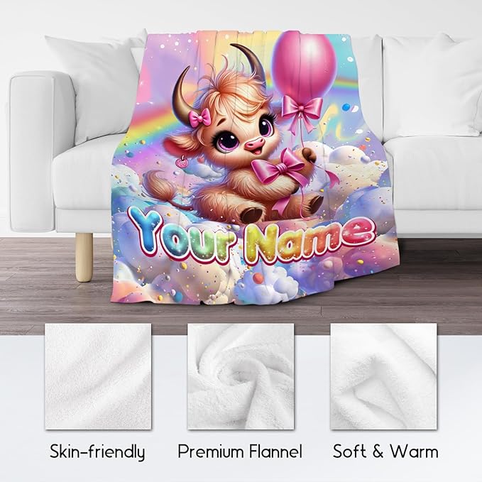 Girls Blankets - Highland Cow Blanket Gifts - 4 Sizes Cozy Soft Flannel Throw for Couch, Office Bed