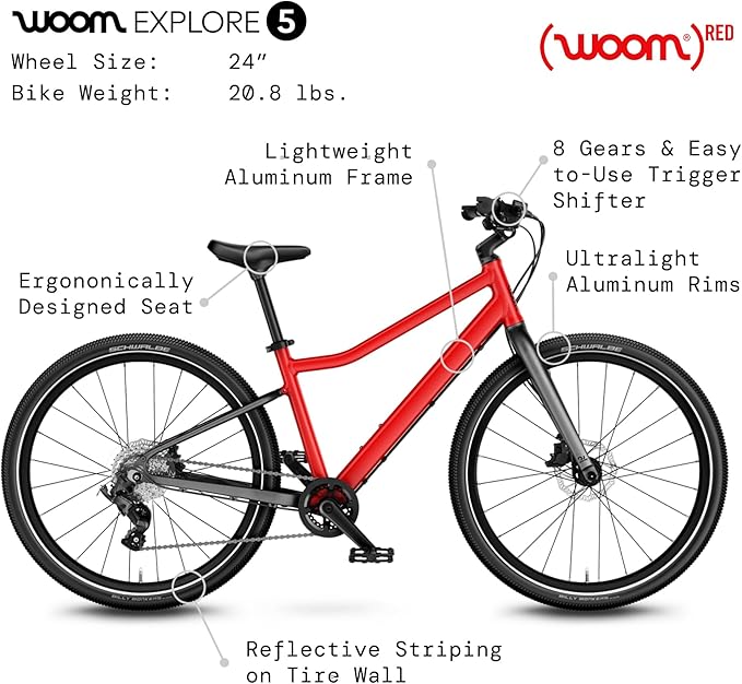 woom Explore Bicycle for Kids 6-14 Years Old, Road & Mountain Ready Bikes for Advanced Riders with Powerful Disc Brakes for Boys & Girls (20”, 24” & 26” Wheels)
