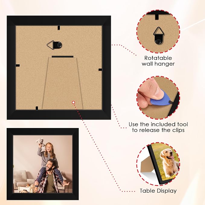 FIXSMITH 4x4 Picture Frame Set of 4, 4x4 Photo Frames with HD Plexiglass for Wall Hanging or Tabletop Display, Black