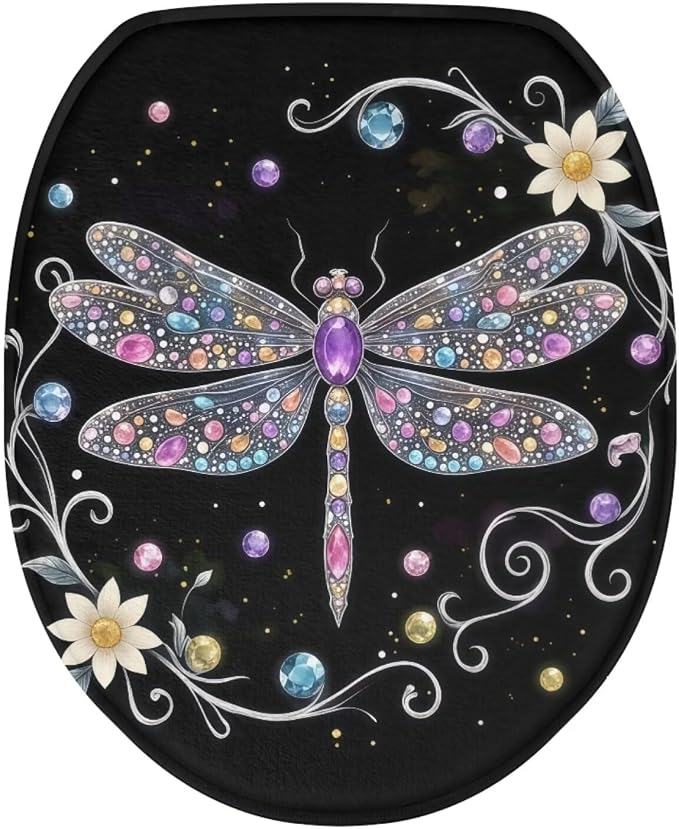 Dragonfly Toilet Seat Covers for Bathroom White Dragonfly Toilet Seat Cushion Cover Replacement for Bathroom Decor Machine Washable Toilet Lid Cover Elongated,Easy to Clean