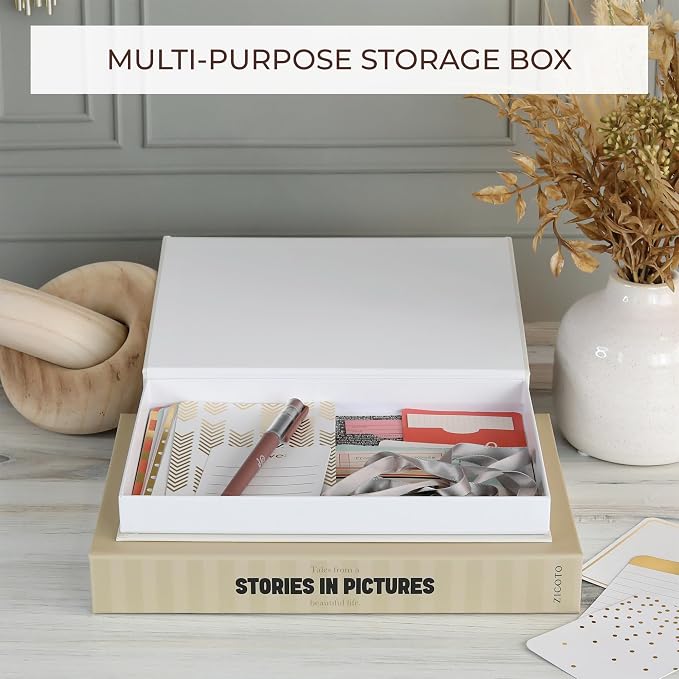 Beautiful Decorative Books - Set of 2 Boxes Enhance Your Coffee Table, Bookshelf or Mantel Decor - Aesthetic Fake/Faux Books for Modern Home Decoration, Photo Storage and as a Keepsake Box