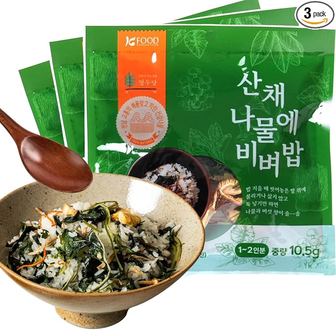 Korean Food Chwinamul Bibimbap Kit, Dried Greens & Mushroom, Vegan, 3 Pack | Dried wild greens and mushroom blend for preparing traditional Korean bibimbap