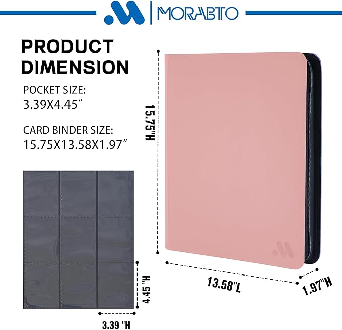 Top Loader Binder, Holds 324 Top Loaders,9 Pocket Top Loader Binders for 3" x 5" Rigid Cards,Top Loader Card Binder for Hard Plastic Top Loaders -Pink