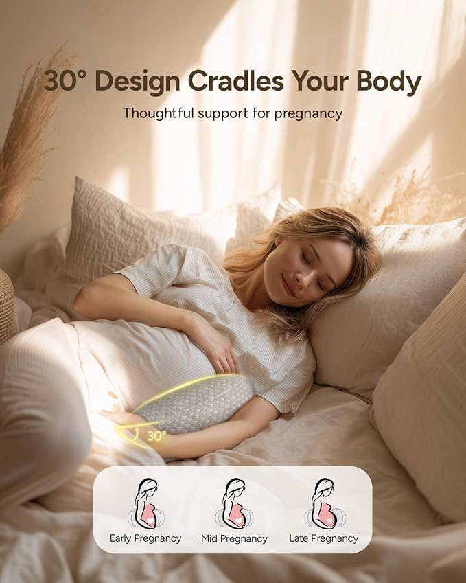 Pregnancy Wedge Pillow for Sleeping, Adjustable Maternity Pillow for Side Sleepers, Supports Back, Belly & Hip, Ideal for Pregnant Women, Bamboo Rayon Removable Cover, Grey (Plus)
