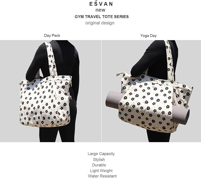 ESVAN Corduroy Yoga Tote Bag Gifts for Women Drawstring Yoga Mat Bag for Office Workout Travel Carryall Pilates Gym