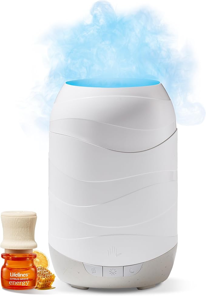 Lifelines Waves Ultrasonic Essential Oil Diffuser with Essential Oil Blend, 200ml - Aromatherapy Diffuser with Cascading Mist, Colored Lights & Auto-Shut Off Features - Home & Bedroom Essentials