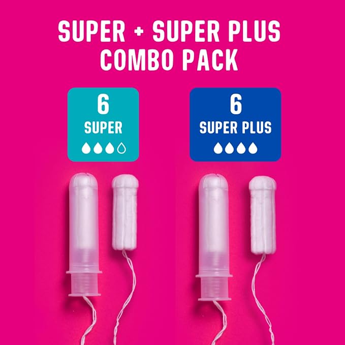 Flo - Organic Cotton Tampons for Women - 12 Pack (6 Super, 6 Super Plus) - Leak Proof - No Synthetic Fibers, Chlorine Bleach, Added Dyes - Bio-Plastic Applicator - Feminine Care - Vegan & Cruelty Free