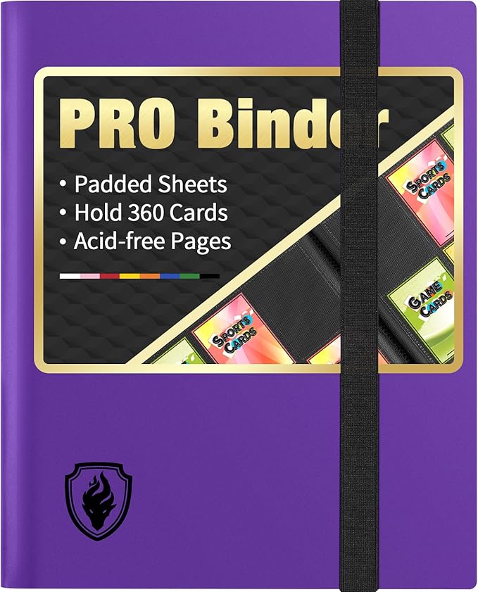 Heavy Duty Card Binder, Fabmaker 9 Pocket Trading Card Binder Holds 360 Cards, Sleek Side-Loading Card Album, Sturdy Card Collection Folder for TCG, MTG, Yugioh, Other Game Cards, Sport Cards, Purple
