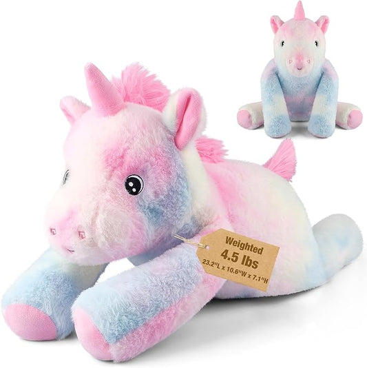 Bobbie & Laxi 23" 4.5lbs Unicorn Weighted Stuffed Animal–Adjustable Sitting & Laying Weighted Unicorn Plush Toy Pillow with Removable Ceramsite Bag Cuddly Soft Companion for Adult, Kid