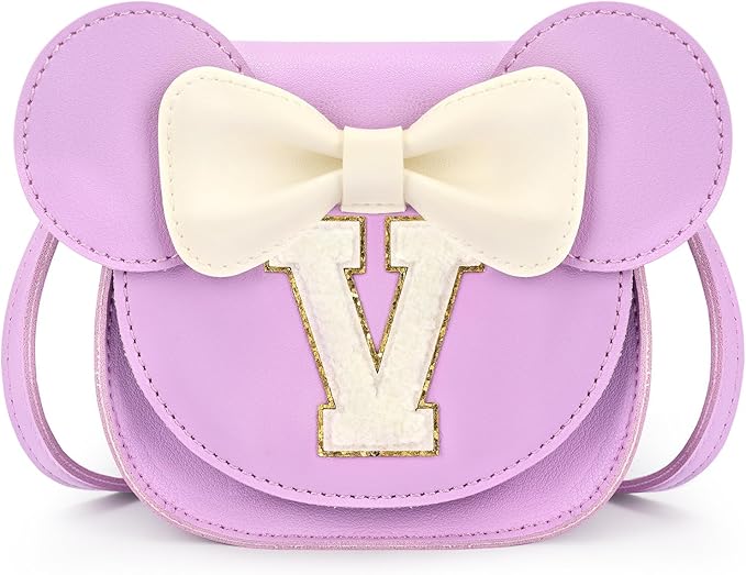 mibasies Toddler Purse Girl Gifts: Girls Birthday Gifts for 3-8 - Toys for Ages 2-4 Girls Mouse Ears Purse, Purple, Letter V