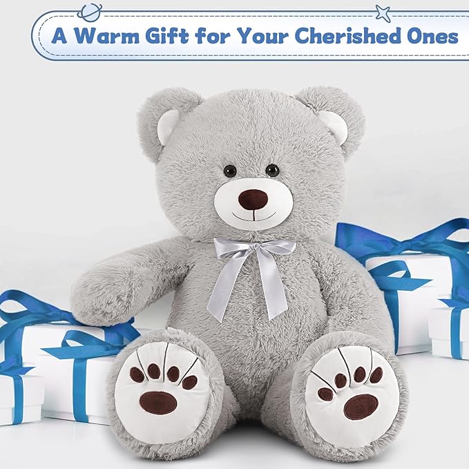 MorisMos Giant Stuffed Animal, 36in Big Gray Teddy Bear for Baby Shower, Life Size Plush for Kids, Girlfriend, Birthday, Valentines