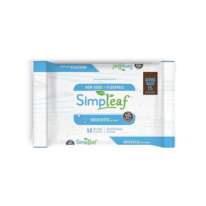 Simpleaf Flushable Wet Wipes | Eco- Friendly, Paraben & Alcohol Free | Hypoallergenic & Safe for Sensitive Skin | Unscented Soothing Aloe Vera Formula (50 Count) 1 pack