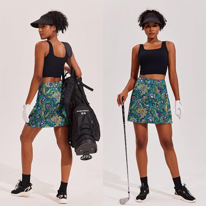 Ekouaer 16" Skorts for Women with Pockets Golf Pickleball Tennis Skirt | Silicone Grippers,2 Inner Pockets,Wide Waist,Side Slit Hem,Breathable,Soft,Lightweight