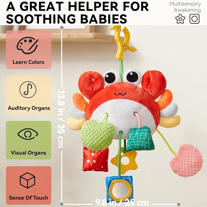 Choco Bear Baby Car Seat Toy, Baby Toys 0-6 Months 0-3-6-12 Months Newborn Toys,Infant Sensory Toy with Rattles & Mirror,Stroller Toys Hanging Toy for Crib, Babies CarSeat Toy,Gift for Baby Boy Girl