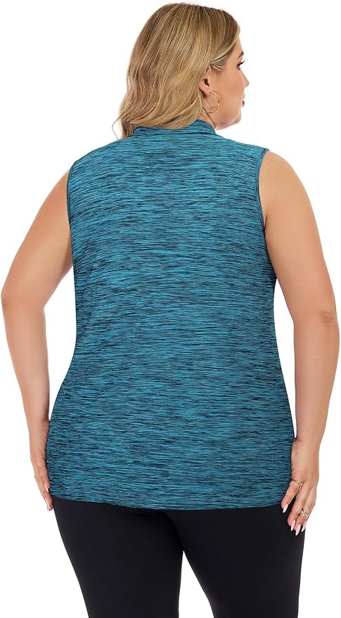 Misyula Style Plus Size Womens Golf Shirt Full-Zip with Pockets Tank Tops | Sleeveless, Quick Dry, Moisture-wicking, Lightweight Vests, Athletic, Tennis, Running, Workout, Casual, Travel, Work