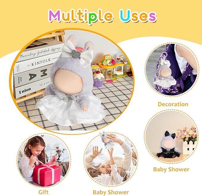 17cm Doll Clothes - 2PCS Skirt and Hairpin，6.7 Inches Pretty Black and White Skirt Doll Accessories,