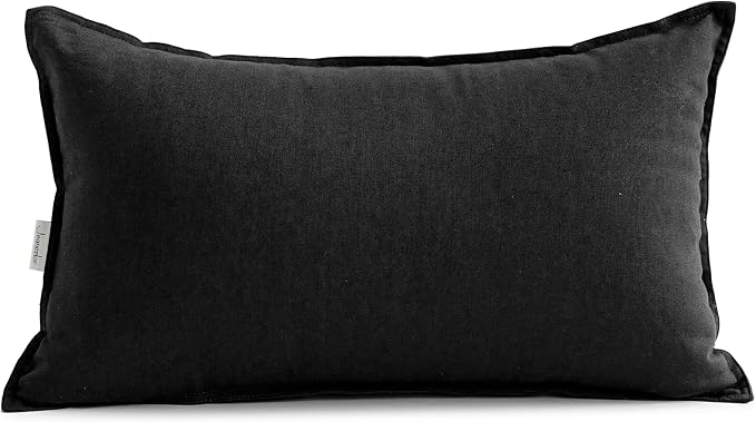Jeanerlor Cotton Linen Decorative 12"x20" Lumbar Throw Pillow Case Cushion Cover with Twin Needles Stitch on Edge,for Wedding/Party/Gift/Car (30 x 50cm), Black