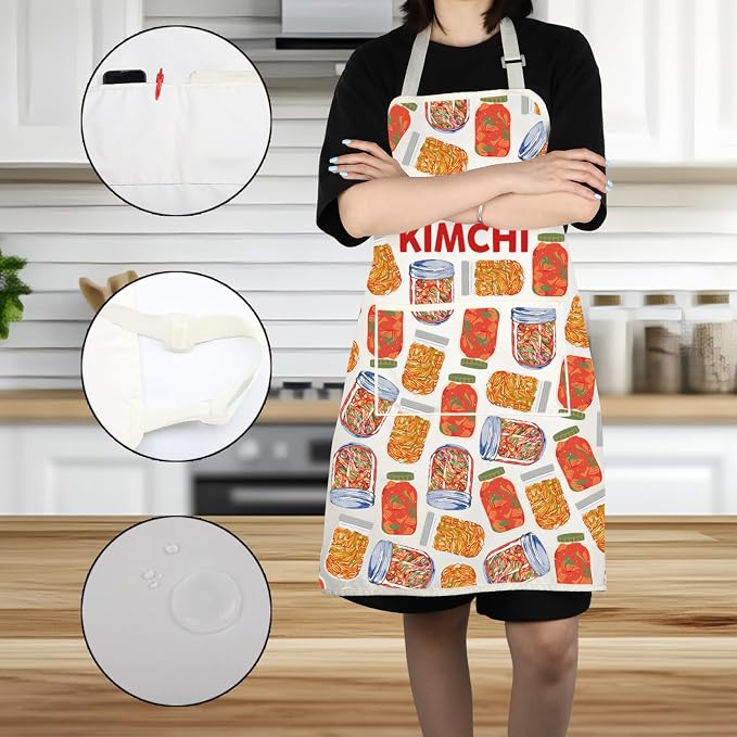VAMSII Korean Lover Gift Powered by Kimchi Apron With Pockets Kimchi Get Cultured Kitchen Gift Korean Food Lover Gift