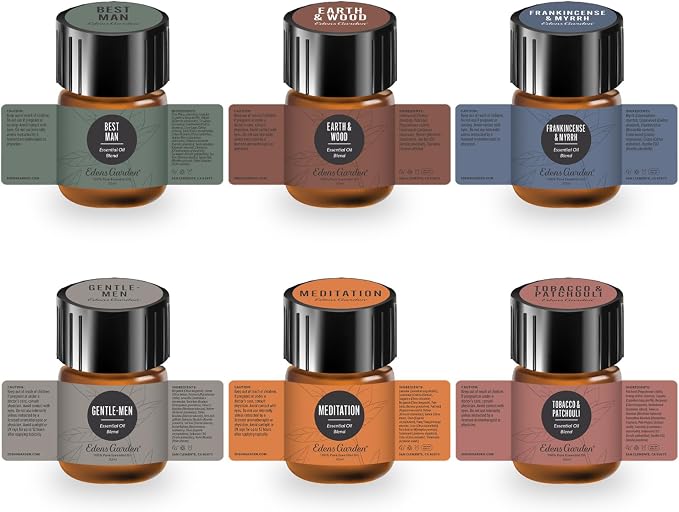 Edens Garden Men Essential Oils Discovery Sampler 6 Set – 100% Pure Therapeutic Grade Essential Oils For Men's Natural Cologne, Skin Care & Home Diffusers – Aromatherapy Wellness Gift, .92 ml / 6 Pack