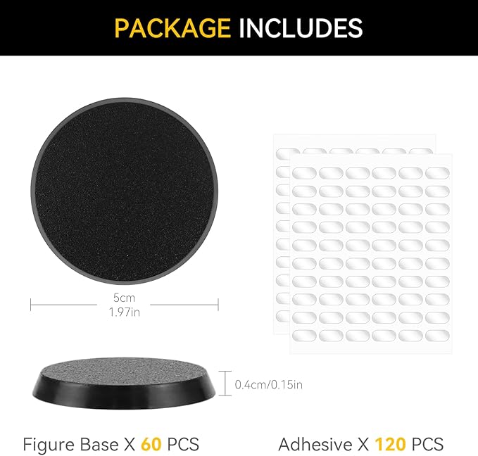60PCS Figure Stand Base with 120PCS Adhesive for 4 Inch Fuko Pop, 1.97 Inch Black Round Plastic Bases No Peg, Doll Model Storage Organizer Display Holder Accessories for Action Figures