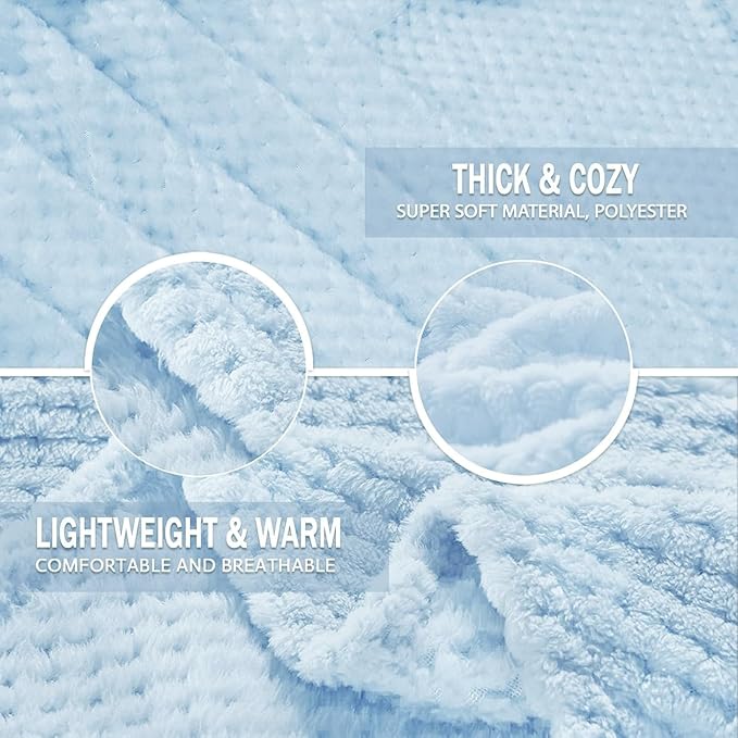 Exclusivo Mezcla Large Waffle Fleece Throw Blanket for Couch, Light Blue | Lightweight Soft Blanket for Sofa, Bed, Living Room, Plush Fluffy Throw for Home Decor, Travel, All Season, 50x70 Inches