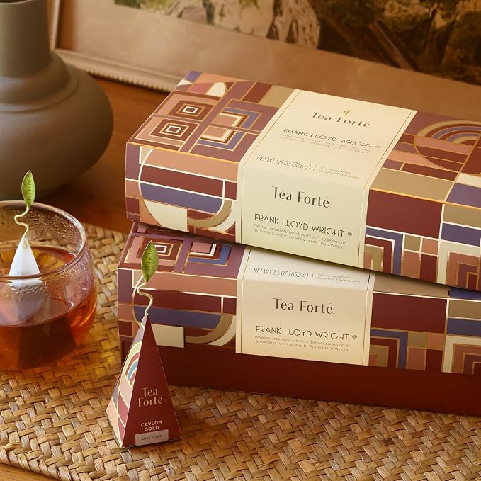 Tea Forte Premium Presentation Box Gift Set Sampler, 20 Count, Assorted Blends Individually Wrapped Handcrafted Pyramid Infuser Bags, Frank Lloyd Wright