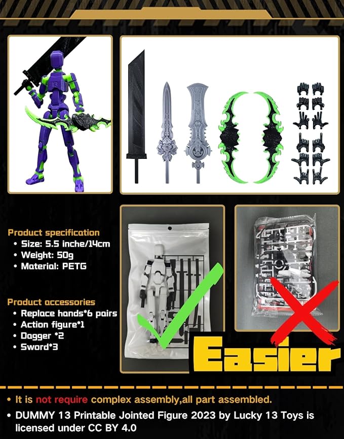 T13 (Assembly Completed) 3D Printed Action Figure,Dummy 13 Robot Action Figure, T13 Collectible Action Figure Articulated, for Collectors Desktop Decorations, muñeco de acción (Purple Green)