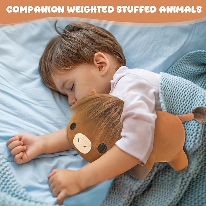 Weighted Stuffed Animals, 1.6 lbs Highland Cow Stuffed Animal with Weighted Beads, Cute Plush Toy Pillow Gifts for Adults Kids Boys Girls