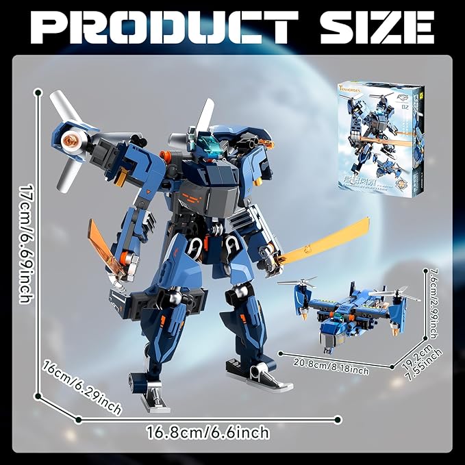 Tenhorses Star Machine Change - Fighter Mecha Building Blocks Set, Kids can Build into Robots or Fighter Jets, 2 in 1 Toy, 6+ Best STEM Gift for Boys and Girls for Birthday Holidays