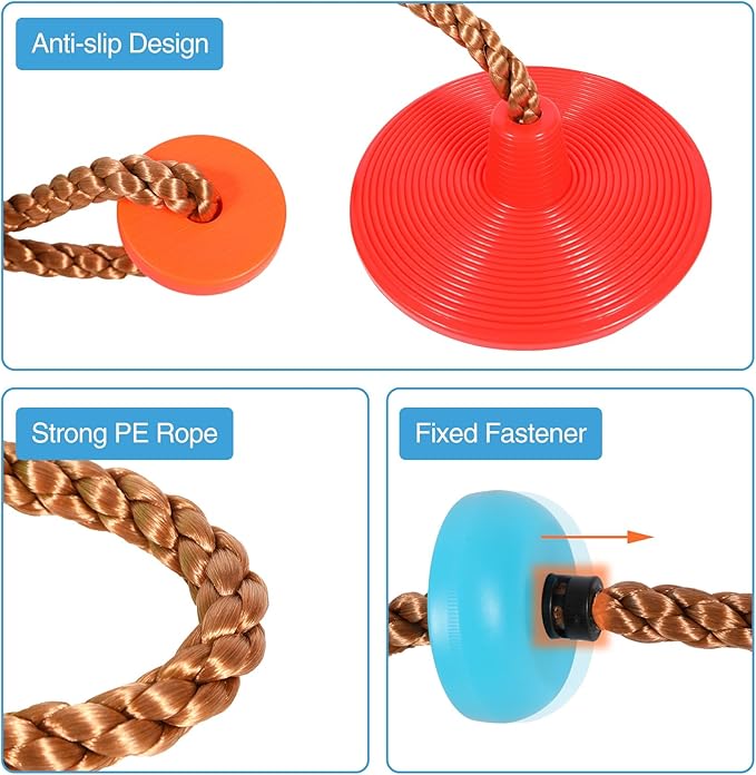 REDCAMP Climbing Rope Swings and Rope Ladder Cambo for Trees, Heavy Duty Plastic Disc Swing Seat for Kids with Hanging Strap and Snap Hooks