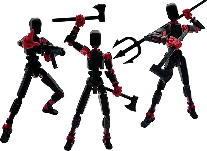 3D Printed Enlarge Body Size 8.1-inch Action Figure Dummy20, Full Body Mechanical Movable Toy, Multiple Accessories, Desk Decoration (Bracket, 3 HandsType, Weapons, Armour) (Black)