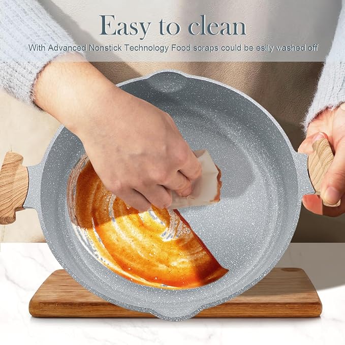 AIKENBBKK Ceramic Frying Pan with Lid, 14 Inch Saute Pan, Non Stick Frying Pans, 2-In-1 Large Cooking Pan, Nonstick Skillet, Compatible with All Stoves, PTFE & PFOA Free, Blue