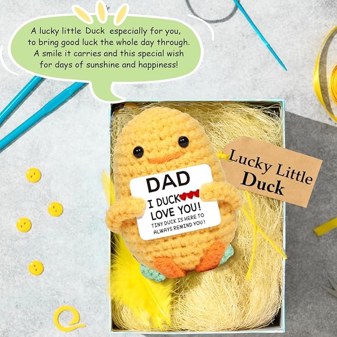 AICase for Easter Basket Stuffers Decor Fathers Day Dad Gifts from Daughter Son Wife Positive Duck Gifts Emotional Support Nuggets Inspirational Crochet Animals Handmade Birthday Present for Daddy