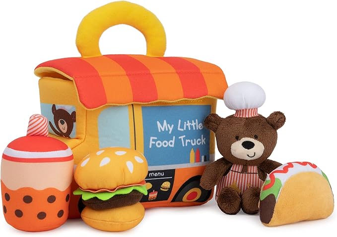 Baby GUND Play Soft Collection, My Little Food Truck 5-Piece Plush Playset with Rattle, Squeaker and Crinkle Sound Toys, Sensory Toy for Babies, 7.5”