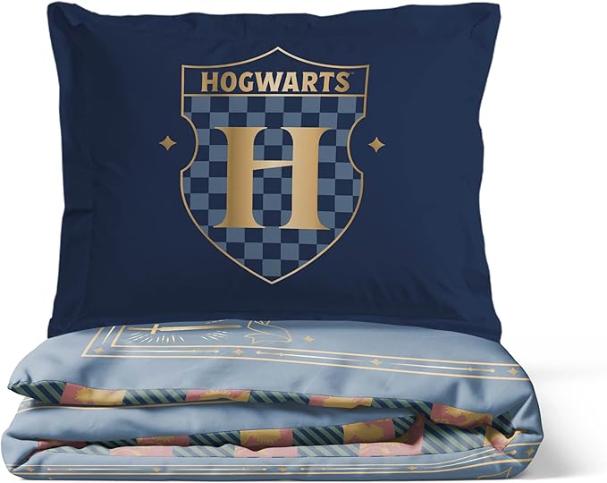 Jay Franco Duvet Cover Set – 2 Piece Comforter Cover and Sham Set, Super Soft Cozy Kids Bedding (Insert Not Included) Blue - Harry Potter, Twin