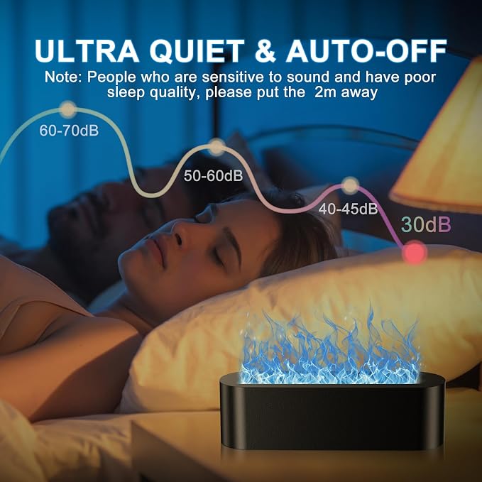 Colorful Flame Fire Diffuser Humidifier, Ultra-Quiet Aroma Essential Oils Aromatherapy Diffusers for Large Room, Bedroom, Office (Timeable, Waterless Auto off-150ml)