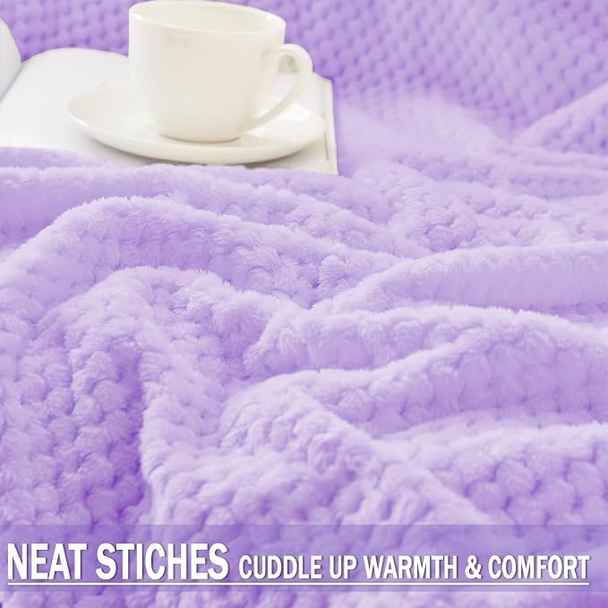 Exclusivo Mezcla Large Waffle Fleece Throw Blanket for Couch, Light Purple | Lightweight Soft Blanket for Sofa, Bed, Living Room, Plush Fluffy Throw for Home Decor, Travel, All Season, 50x70 Inches