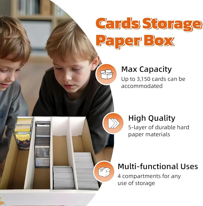2 Set Sports Card Storage Boxes 3150 Count Bulk Card Trading Cards Collection Box Cardboard Card Storage Box for Card Game Baseball Card Sorting Tray Cases Cards with 10 Dividers Collector