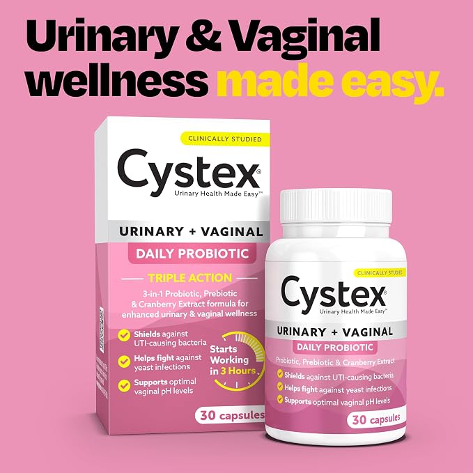Cystex 3-in-1 Urinary Tract Probiotic for Women - Prebiotic, Probiotic & Cranberry Supplement for UTI & Yeast Infection Support - Vaginal pH Balance & Flora Support - Urinary Health - 30 Capsules
