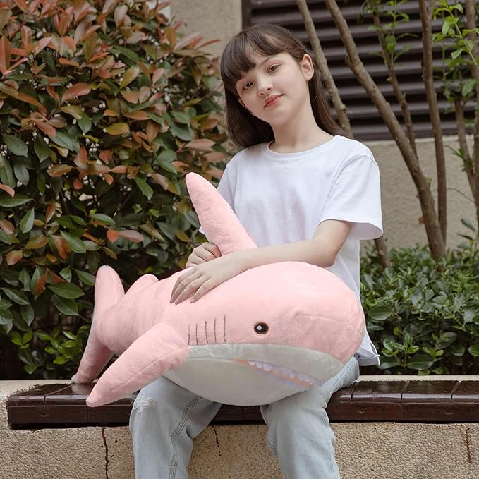MorisMos Giant Shark Pillow, Shark Plush Toy, Big Stuffed Animal, Pink, 32in
