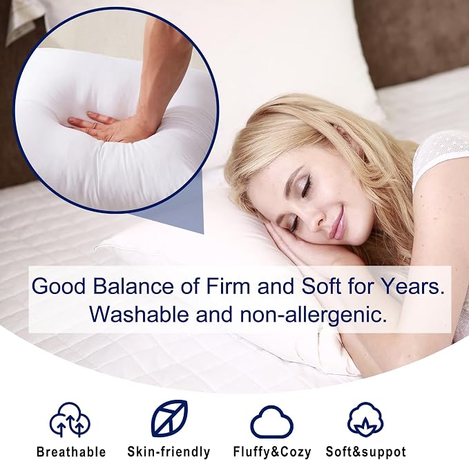 HITO 24x24 Pillow Inserts (Set of 2)- 100% Cotton Covering Down Alternative Throw Pillows White for Couch Bed Sofa