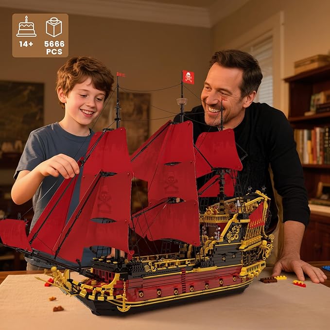 Reobrix Revenge Pirate Ship Building Block Set, 5666+ Pieces Historical Model Kit 66049, Collectible Sailing Ship Boat Construction Toy, Christmas Birthday Gifts for Adults and Kids