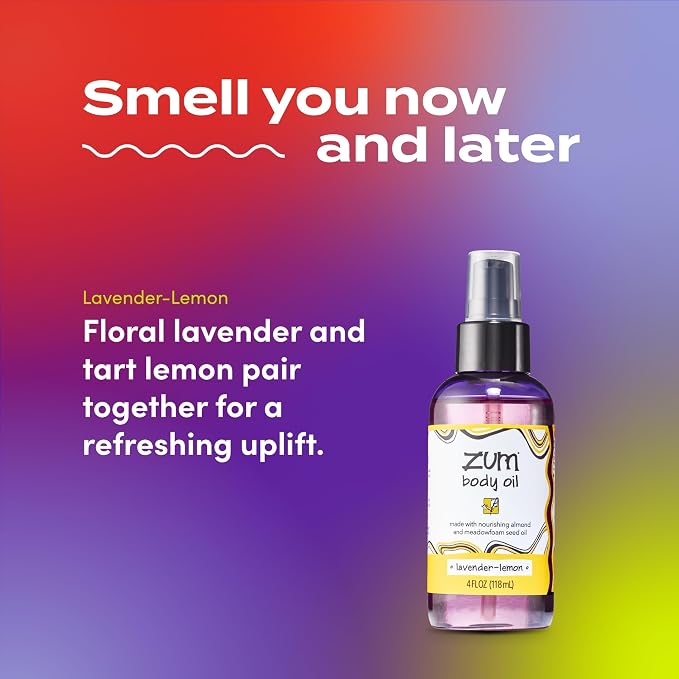 Indigo Wild Zum Lavender-Lemon Body Oil - Nourishing Body Massage Oil for Massage Therapy & Hydration - Nourishing, Vegetarian Massaging Oil with Sweet Almond Oil - 4 fl oz