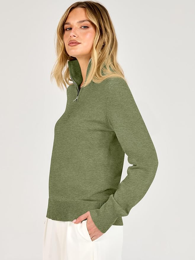 ANRABESS Women Quarter Zip Long Sleeve Fall Pullover Sweater | Soft Knit Fabric Medium Stretch, Business Casual Work Office, Travel Vacation, 2026 Trendy Fashion, Winter Cozy Outfits