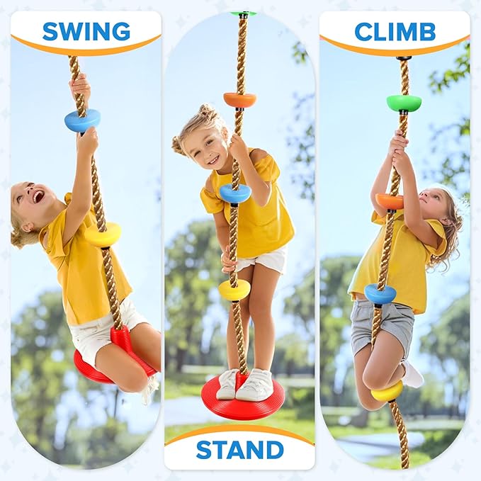 Climbing Rope Tree Swing with Platforms and Swing Seat Outdoor Playground Accessories for Kids Including Hanging Strap & Carabiner