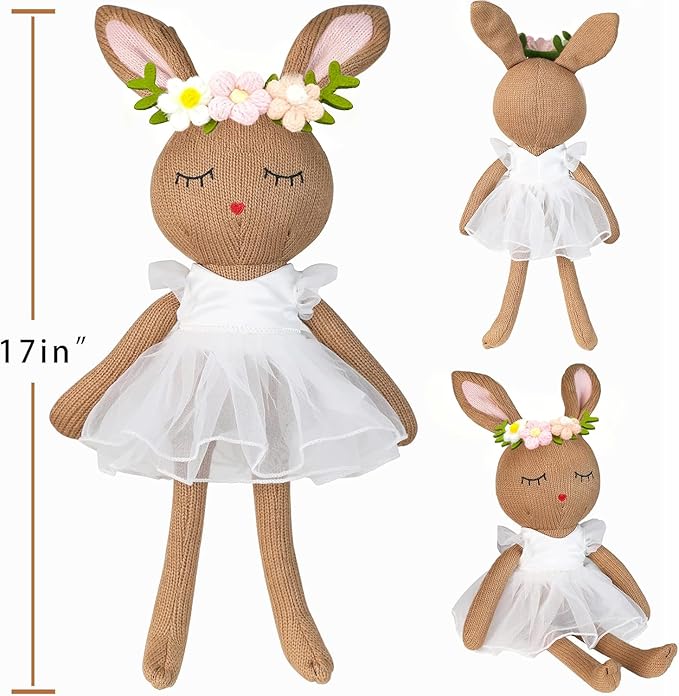Ballerina Doll Easter Stuffed Animal Bunny Plush Animal Doll, Plush Rabbit Toy Bunnys Stuffed Animals for Girls Easter Animals on Party Birthday Christmas