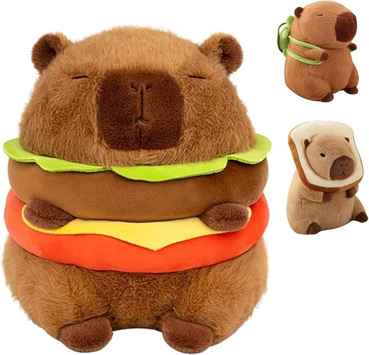 Cute Capybar Stuffed Animals with Wearable Toast headsetwear Capybar, Gifts for Kids (8 in Hamburger Capybar)