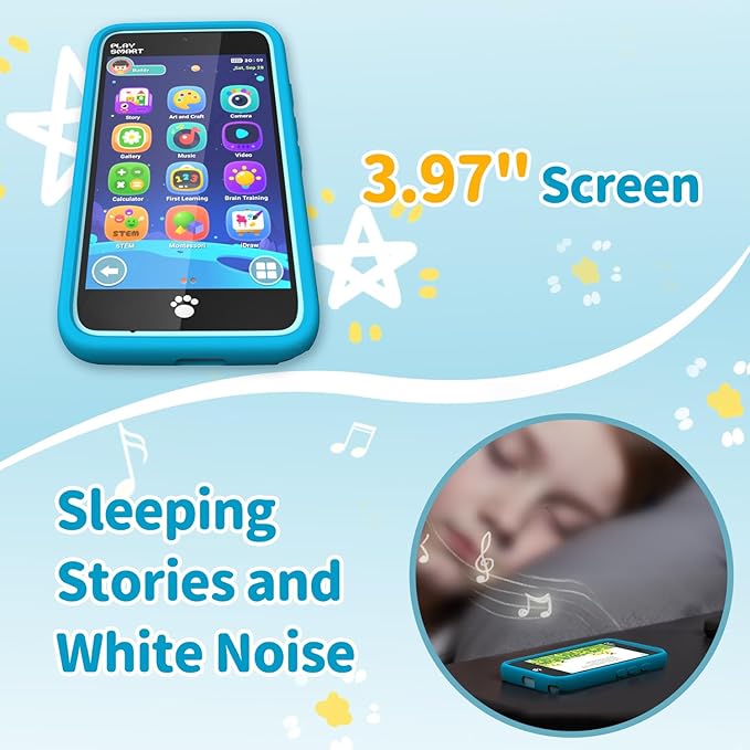 MOMILLA Kids Toys Smart Phone, Dual Camera with Stickers, 3.97" Touchscreen, 200+ Educational Puzzle Games, Learning Toys with Parental Control for Ages 3-8, Birthday Gift